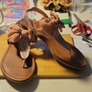 Material Girl Pink and Cream (Fleshy) Sandals with Embellished T-Strap